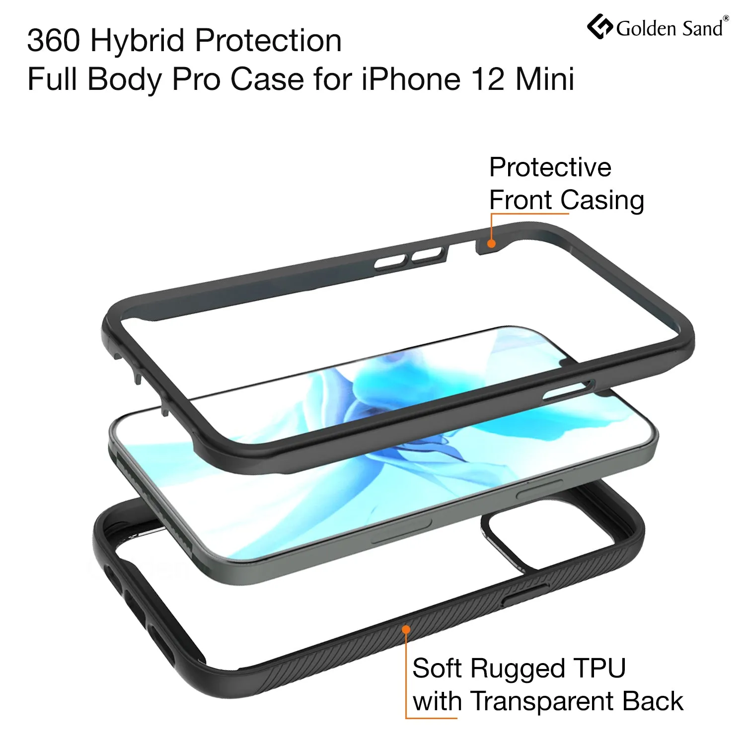 Full Body Pro Series Dual Layer Transparent Hybrid Back Cover for Apple iPhone 12 Mini, Black