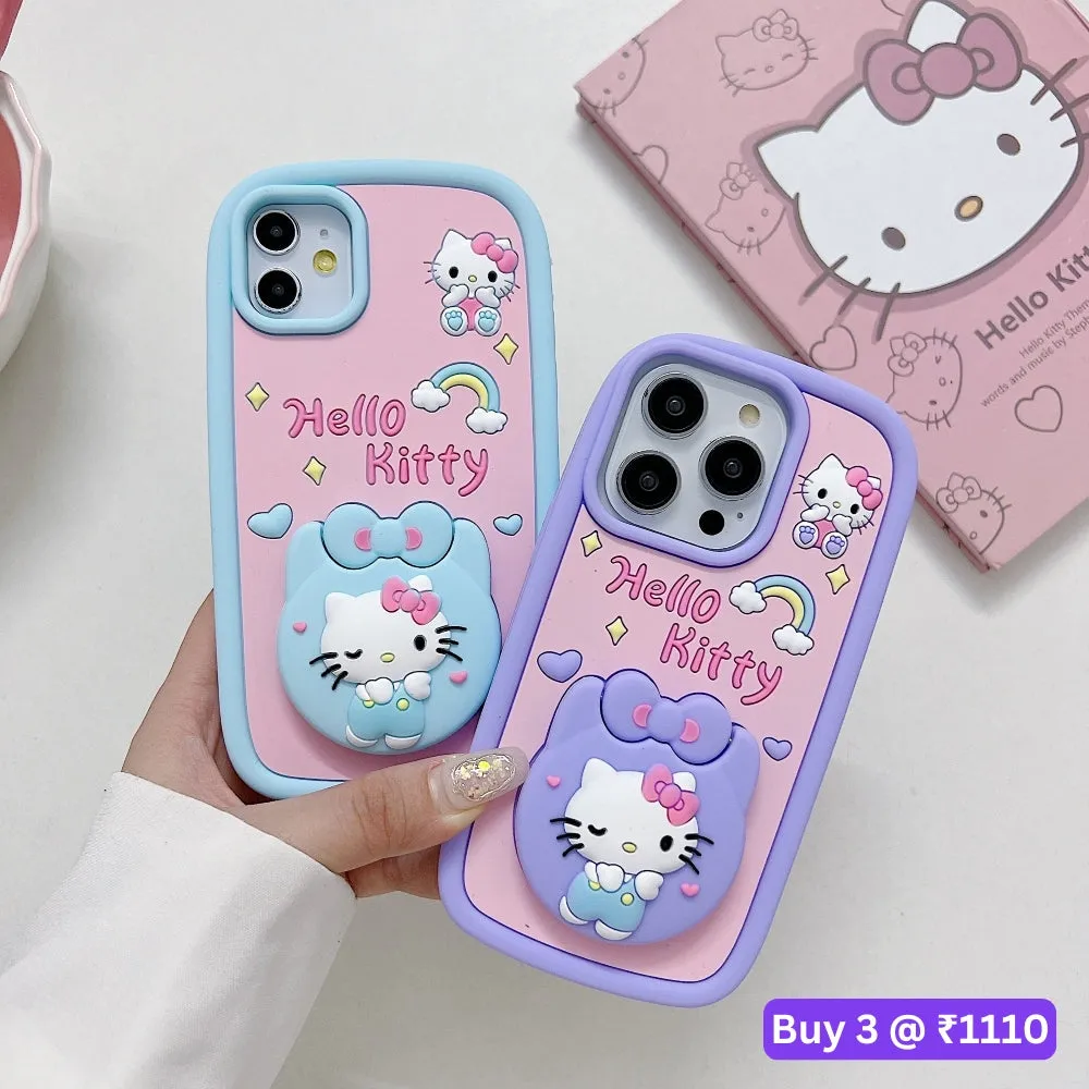 Full Protective Bow Cat Doll Flip Mirror Phone Case - iPhone 12 Pro