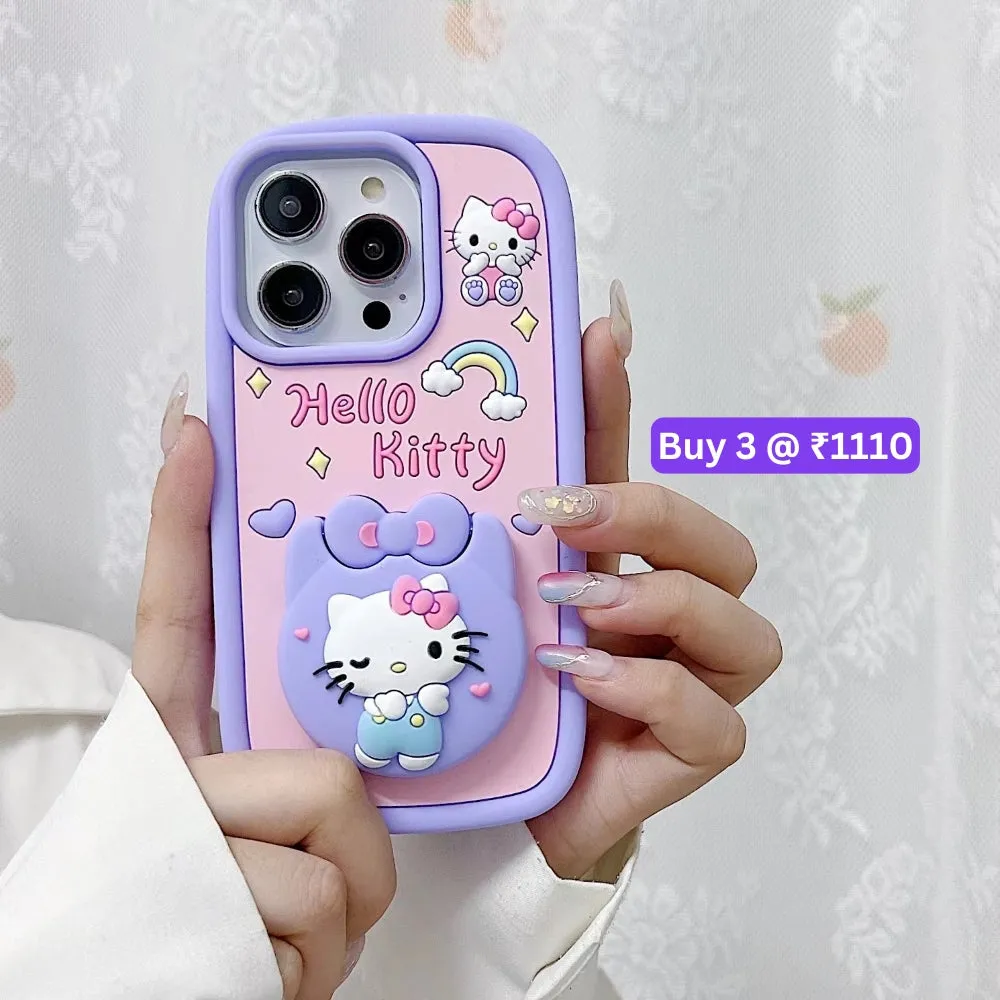 Full Protective Bow Cat Doll Flip Mirror Phone Case - iPhone 12 Pro