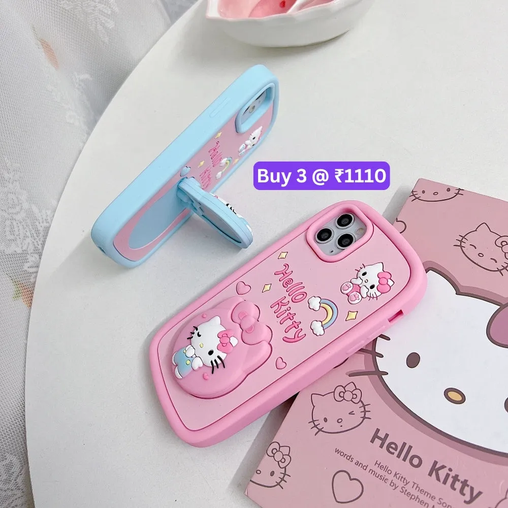 Full Protective Bow Cat Doll Flip Mirror Phone Case - iPhone 15 Pro Max