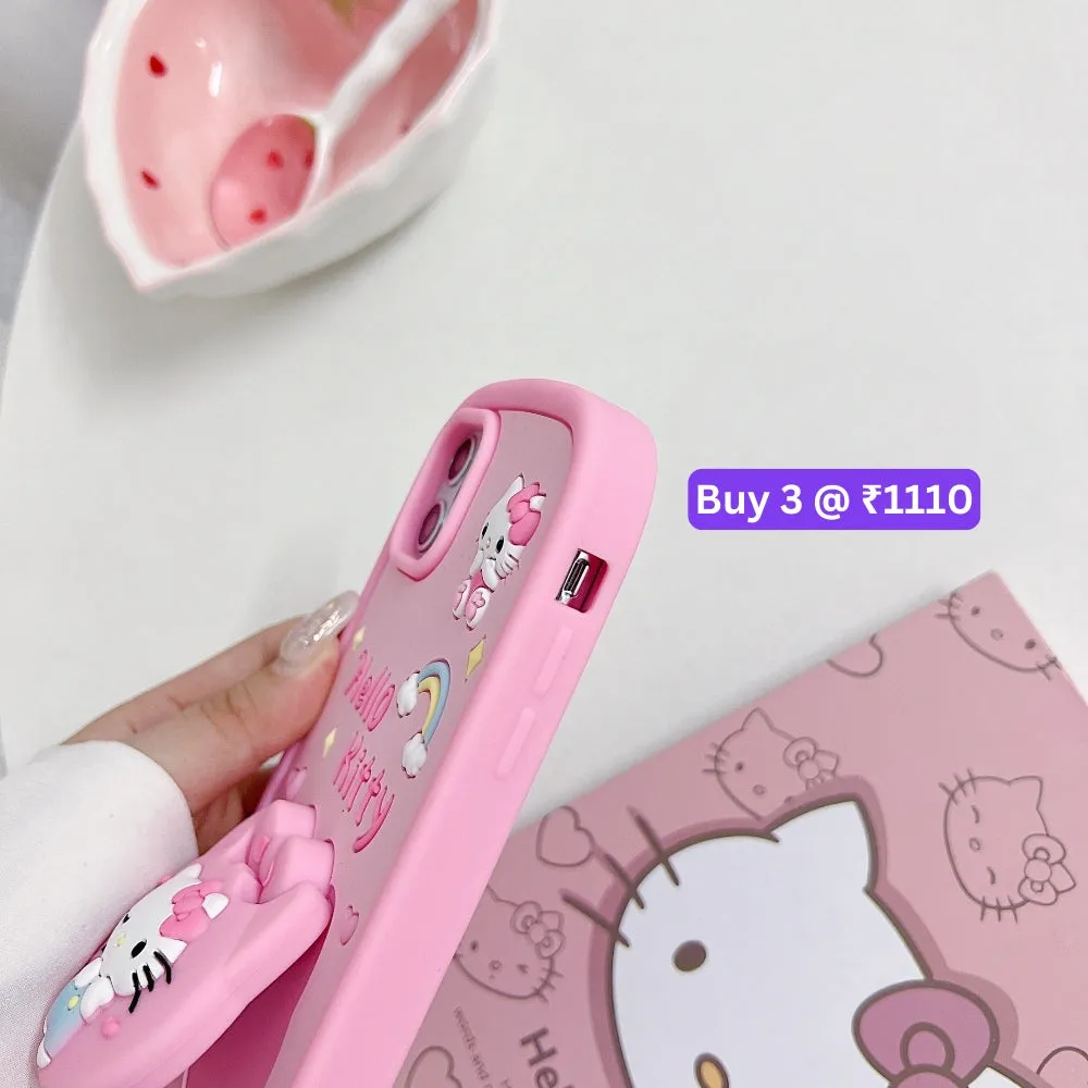 Full Protective Bow Cat Doll Flip Mirror Phone Case - iPhone 15 Pro Max