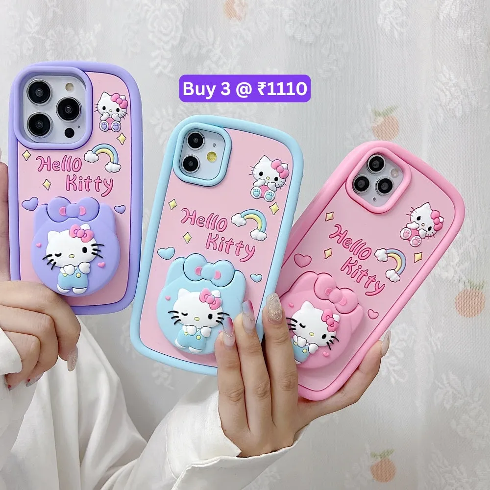 Full Protective Bow Cat Doll Flip Mirror Phone Case - iPhone 15 Pro Max