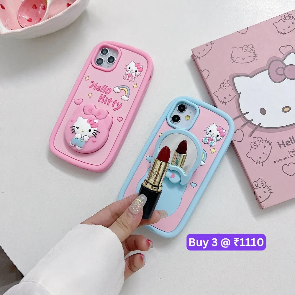 Full Protective Bow Cat Doll Flip Mirror Phone Case - iPhone 15 Pro Max