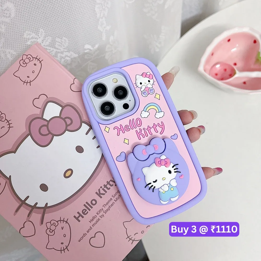 Full Protective Bow Cat Doll Flip Mirror Phone Case - iPhone 15 Pro Max