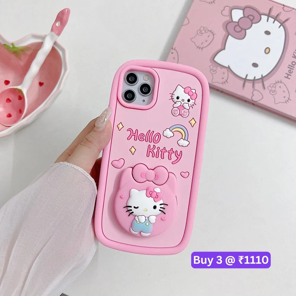 Full Protective Bow Cat Doll Flip Mirror Phone Case - iPhone 15 Pro Max