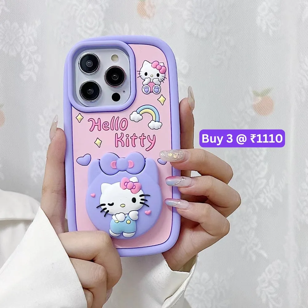Full Protective Bow Cat Doll Flip Mirror Phone Case - iPhone 15 Pro Max