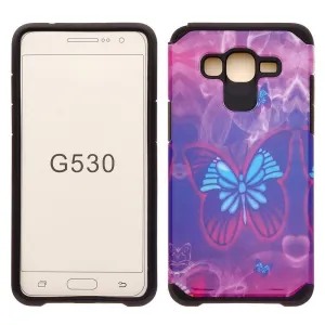 Galaxy Go Prime Case, Samsung Grand Prime Case [Impact Resistant] Hybrid Dual Layer Armor Defender Protective Case Cover for Galaxy Go Prime / Grand Prime - Purple Butterfly