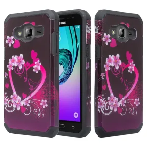 Galaxy J3 Case, Galaxy Sky, Galaxy Express Prime Case, Galaxy Sol, Galaxy Amp Prime [Shock/Impact Resistant] Hybrid Dual Layer Defender Protective Cover for Samsung Galaxy J3/J3 V - Heart Butterflies