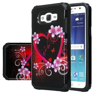 Galaxy J7 Case, Samsung Galaxy J7 [Shock Absorption /Impact Resistant] Hybrid Dual Layer Armor Defender Protective Case Cover for Galaxy J7 (Boost Mobile,Virgin,MetroPcs,TMobile), Hot Pink Hearts