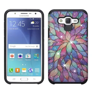 Galaxy J7 Case, Samsung Galaxy J7 [Shock / Impact Resistant] Diamond Hybrid Dual Layer Defender Protective Case Cover for Galaxy J7 (Boost Mobile,Virgin,MetroPcs,T-Mobile), (Rainbow Flower)