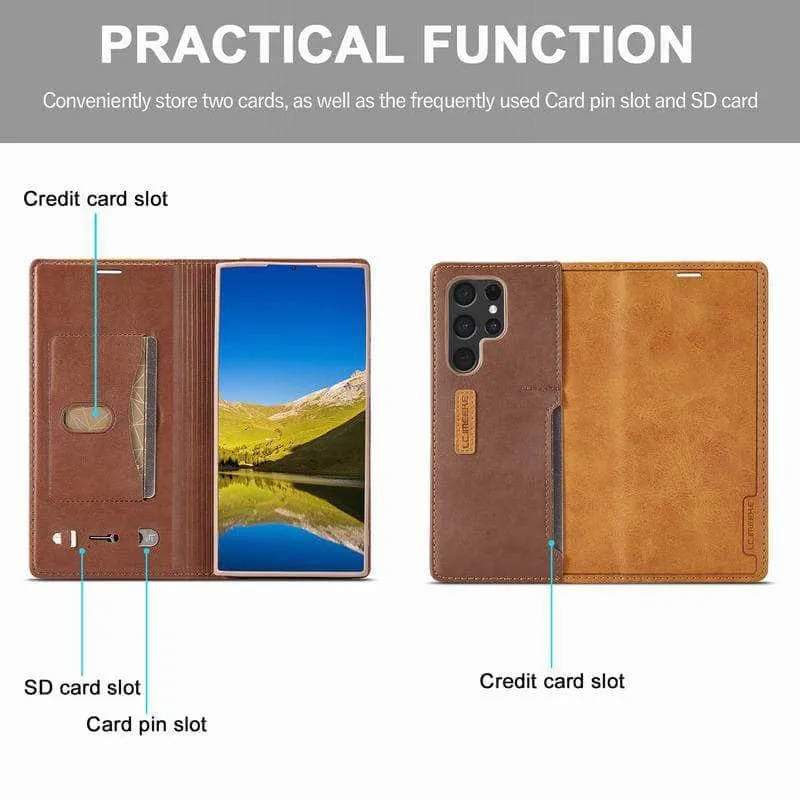 Galaxy S23 Luxury Magnetic Real Leather Wallet