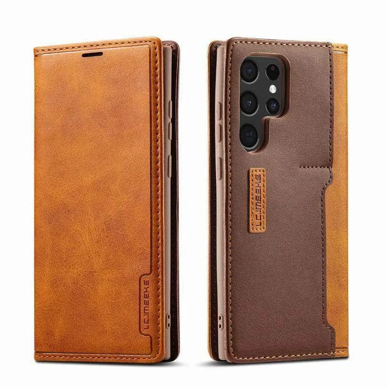 Galaxy S23 Luxury Magnetic Real Leather Wallet