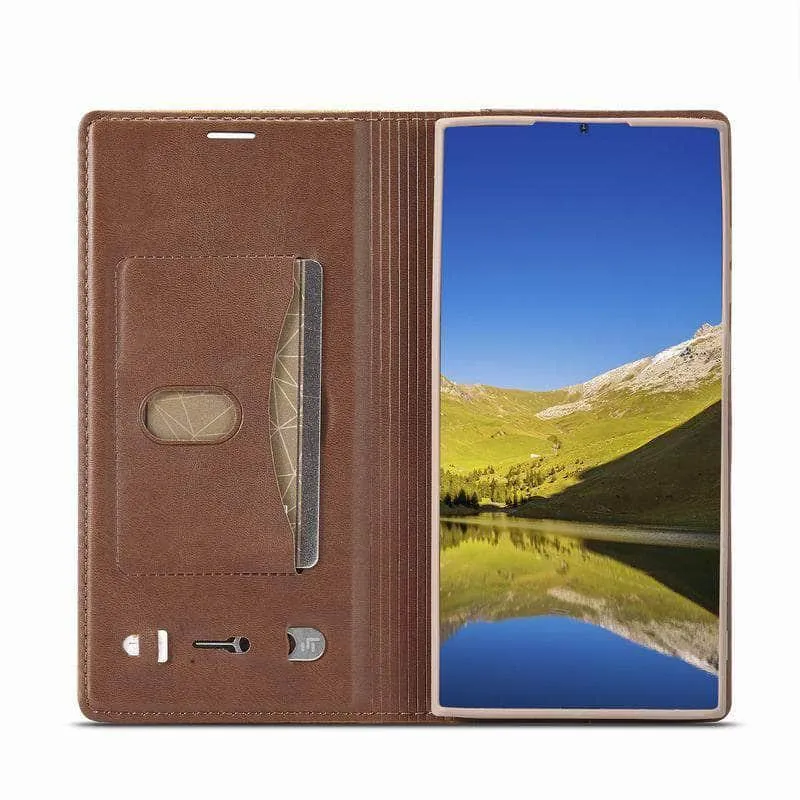 Galaxy S23 Luxury Magnetic Real Leather Wallet