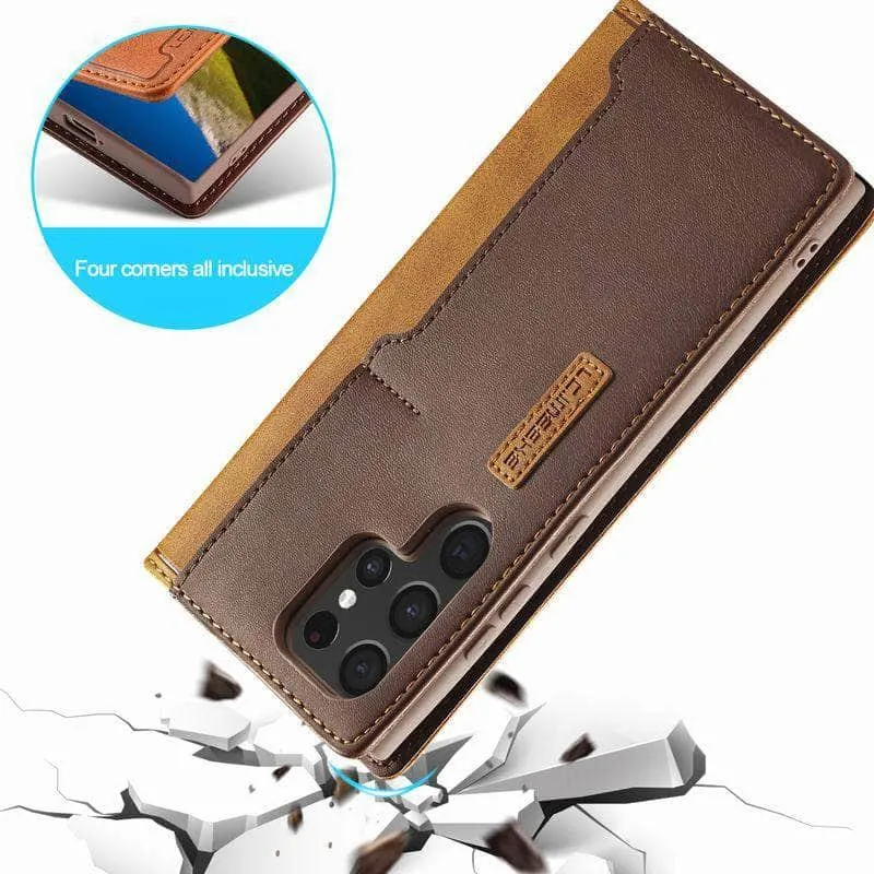 Galaxy S23 Luxury Magnetic Real Leather Wallet