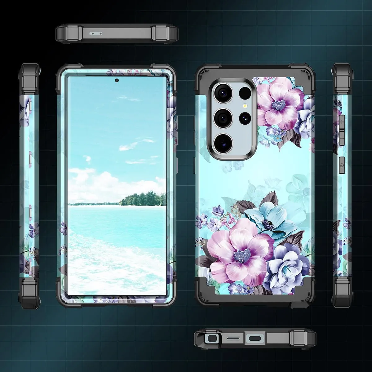 Galaxy S24 Ultra Heavy Duty Shockproof Full Protection Flower Case