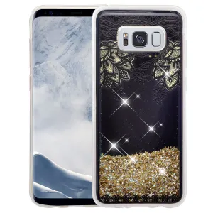 Galaxy S8 Case, Samsung Galaxy S8 Luxury Bling Liquid Glitter Case, Sparkle Quicksand Case Cover - Gold Top Flower