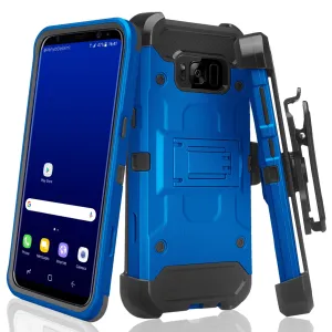 Galaxy S8 Case, Samsung Galaxy S8 Tri-Layer Full Coverage[Built-in Kickstand] Shock Resistant Hybrid Holster Clip Case - Blue