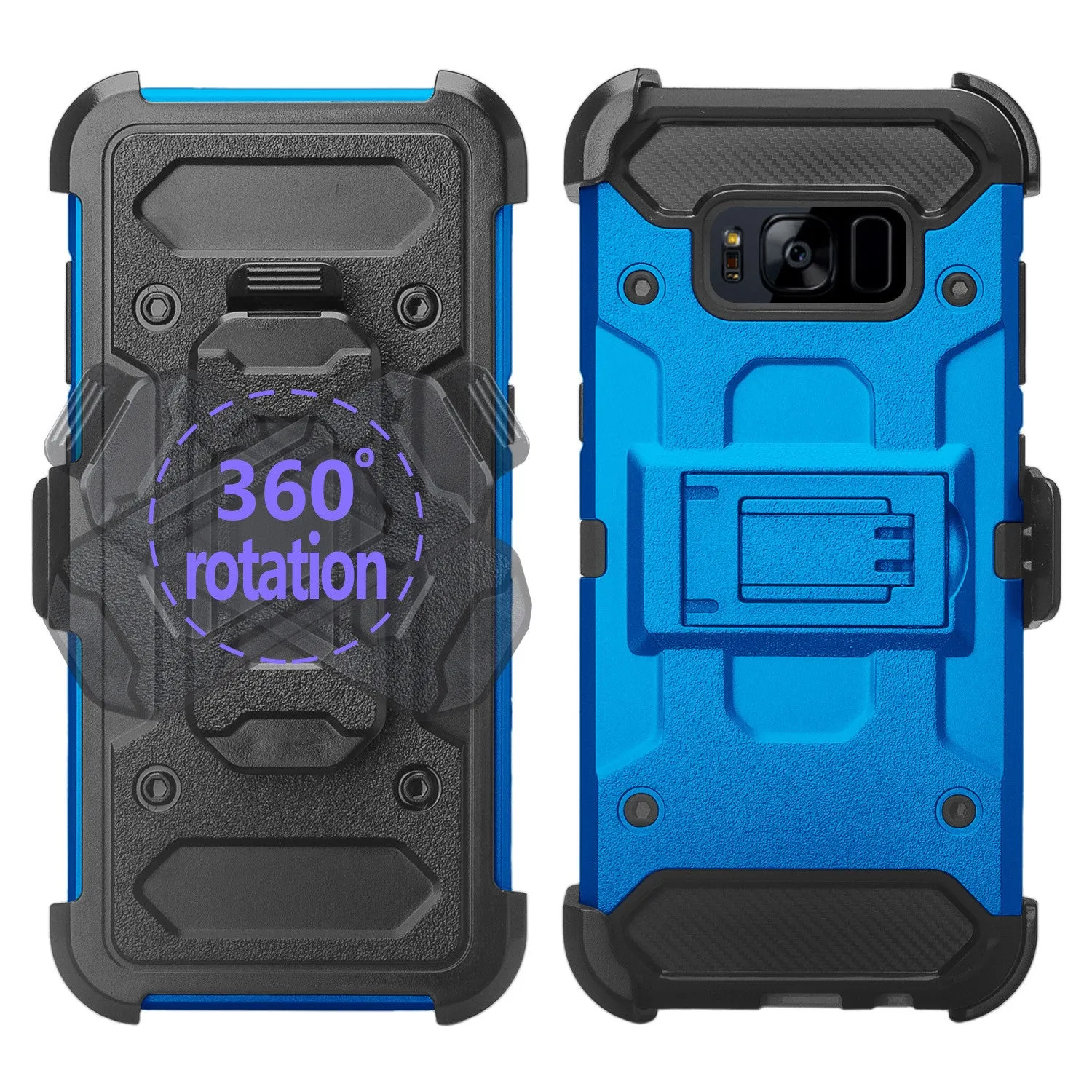 Galaxy S8 Case, Samsung Galaxy S8 Tri-Layer Full Coverage[Built-in Kickstand] Shock Resistant Hybrid Holster Clip Case - Blue