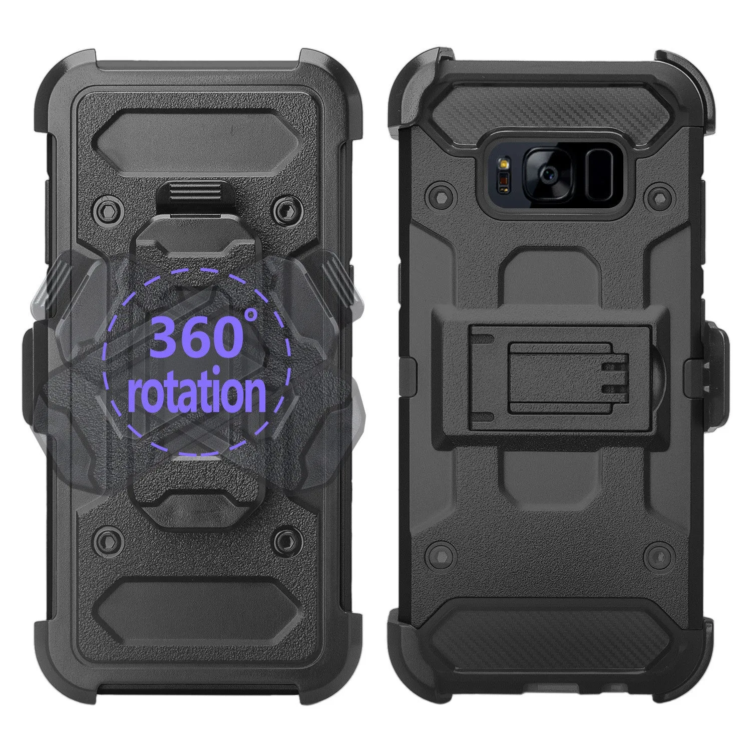 Galaxy S8 Plus Case, Samsung Galaxy S8 Plus Tri-Layer Full Coverage[Built-in Kickstand] Shock Resistant Hybrid Holster Clip Case - Black