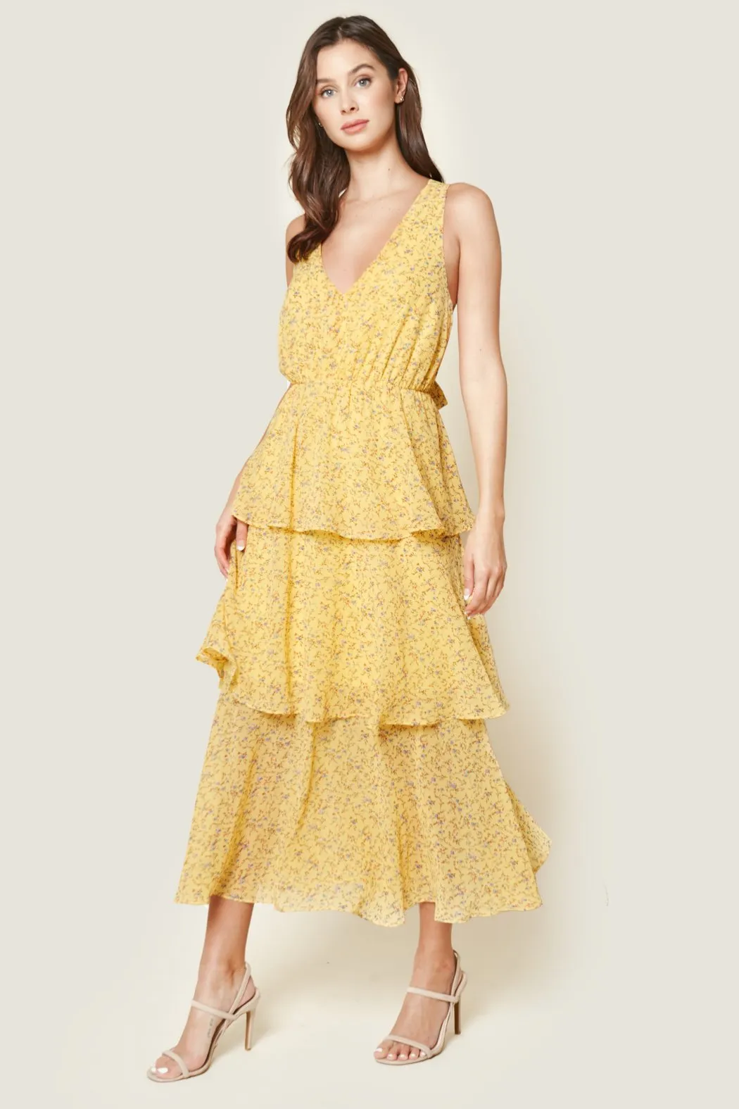 Garden Dreams Floral Print Tiered Maxi Dress
