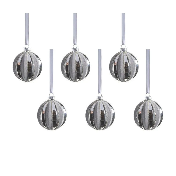 Giada Shiny Glass Ball Ornaments with Flock Pattern Set of 6