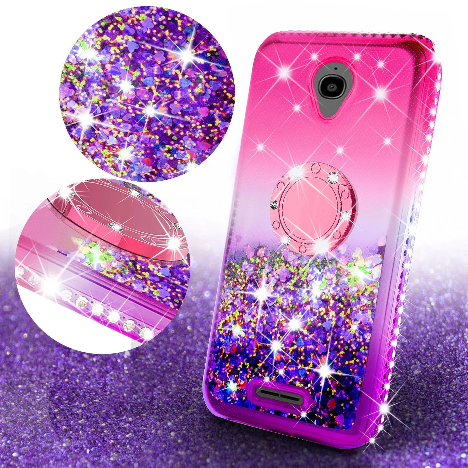 Glitter Phone Case Kickstand Compatible for Alcatel Verso Case, U5 Case,Ring Stand Liquid Floating Quicksand Bling Sparkle Protective Girls Women for Verso - (Pink Gradient)