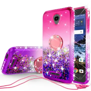 Glitter Phone Case Kickstand Compatible for Alcatel Verso Case, U5 Case,Ring Stand Liquid Floating Quicksand Bling Sparkle Protective Girls Women for Verso - (Pink Gradient)
