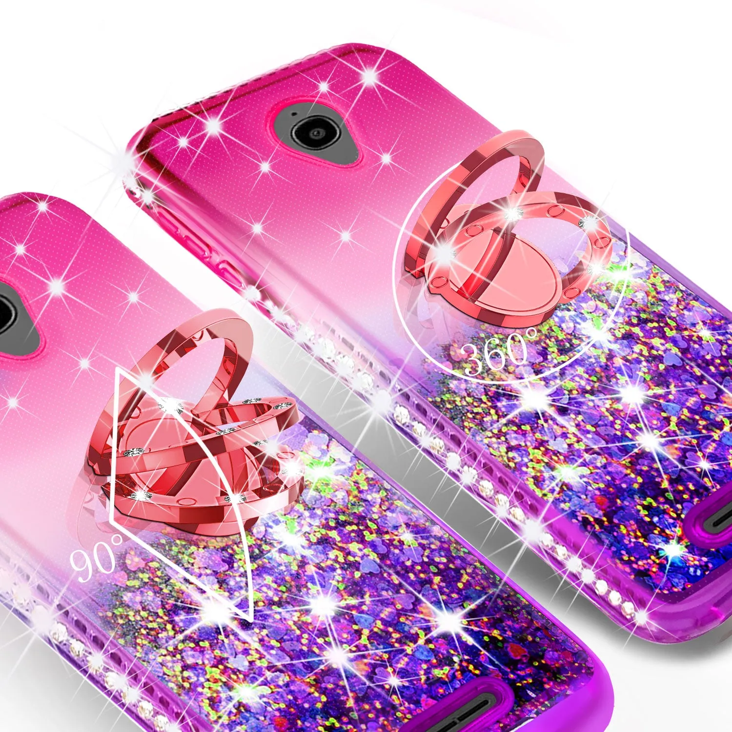 Glitter Phone Case Kickstand Compatible for Alcatel Verso Case, U5 Case,Ring Stand Liquid Floating Quicksand Bling Sparkle Protective Girls Women for Verso - (Pink Gradient)