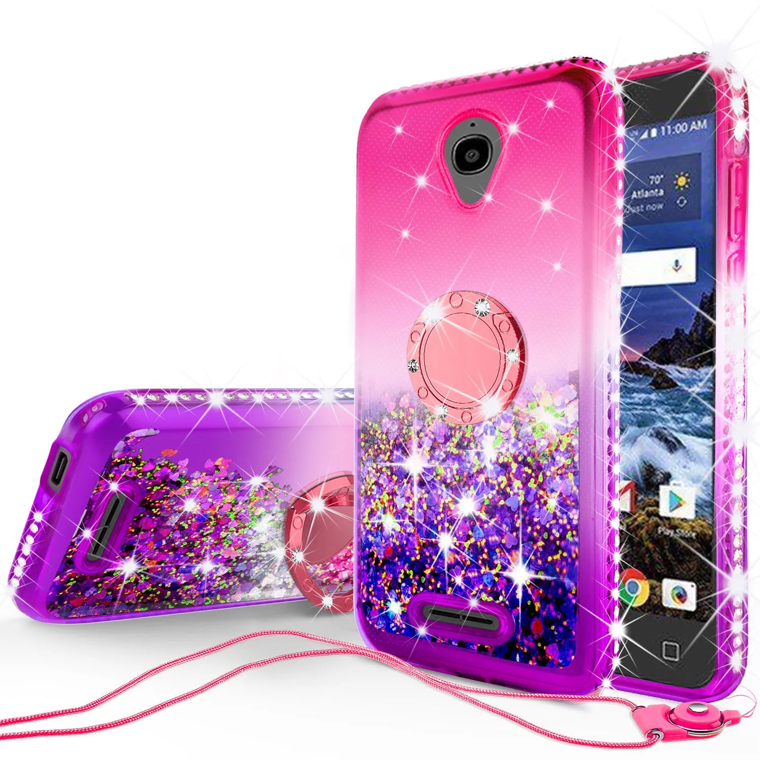 Glitter Phone Case Kickstand Compatible for Alcatel Verso Case, U5 Case,Ring Stand Liquid Floating Quicksand Bling Sparkle Protective Girls Women for Verso - (Pink Gradient)