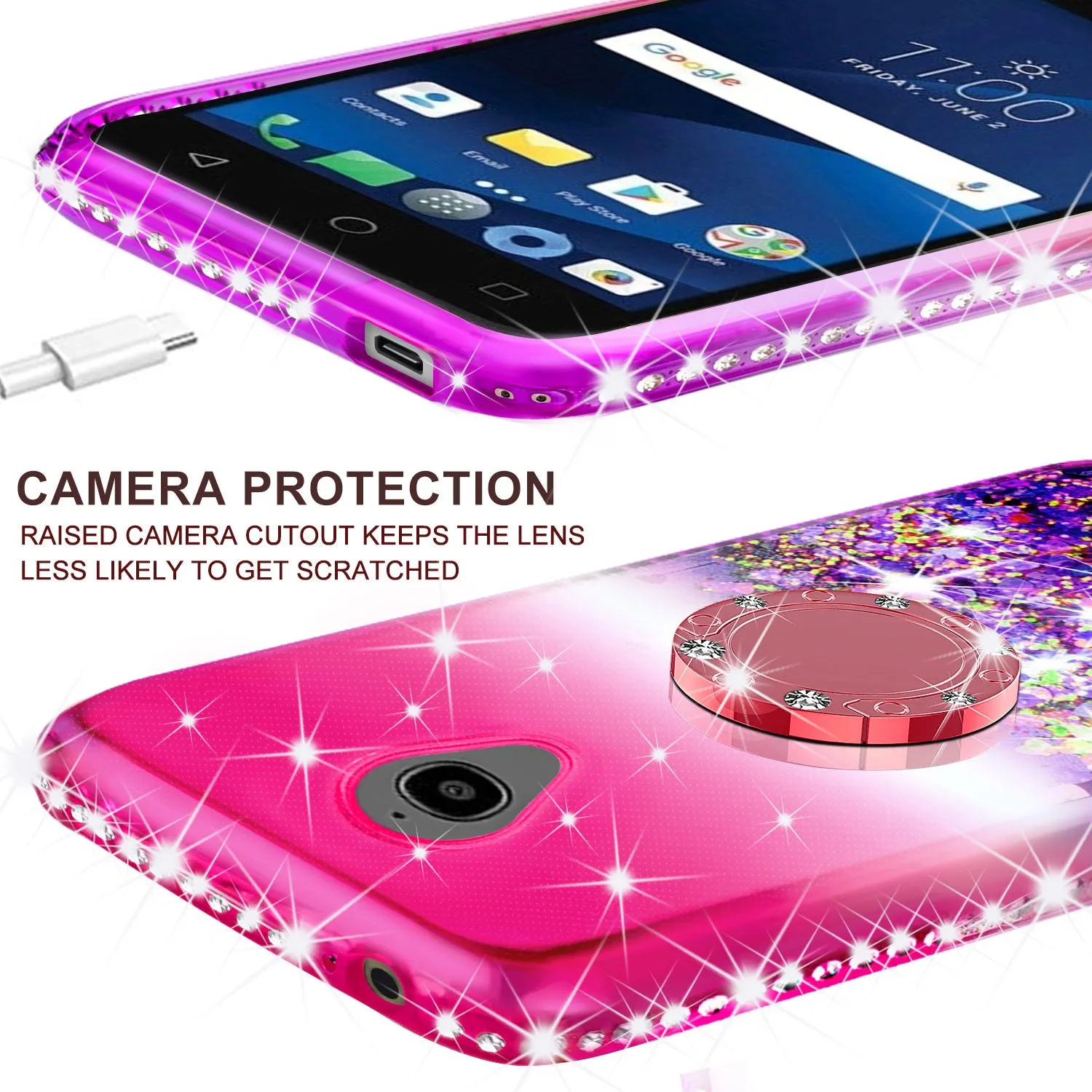 Glitter Phone Case Kickstand Compatible for Alcatel Verso Case, U5 Case,Ring Stand Liquid Floating Quicksand Bling Sparkle Protective Girls Women for Verso - (Pink Gradient)