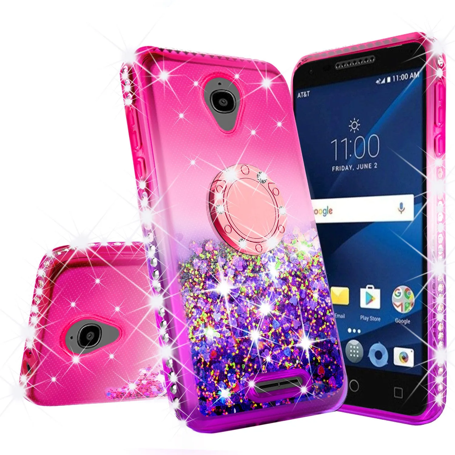 Glitter Phone Case Kickstand Compatible for Alcatel Verso Case, U5 Case,Ring Stand Liquid Floating Quicksand Bling Sparkle Protective Girls Women for Verso - (Pink Gradient)