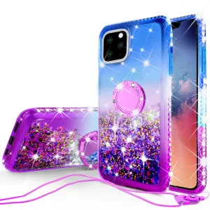 Glitter Phone Case Kickstand Compatible for Apple iPhone 11 Pro Max Case, iPhone 11 Pro Max Case,Ring Stand Liquid Floating Quicksand Bling Sparkle Protective Girls Women for Apple iPhone 11 Pro Max W/Temper Glass - (Blue/Purple Gradient)