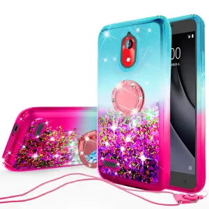 Glitter Phone Case Kickstand Compatible for Coolpad Illumina Case,Legacy Go Case, Ring Bling Sparkle Protective Girls Women - (Teal/Pink Gradient)