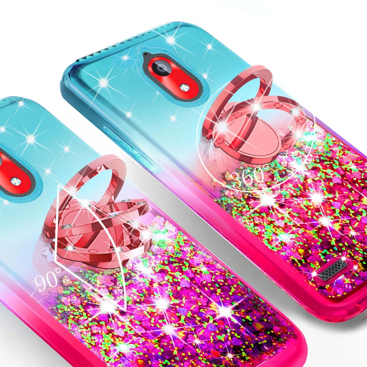 Glitter Phone Case Kickstand Compatible for Coolpad Illumina Case,Legacy Go Case, Ring Bling Sparkle Protective Girls Women - (Teal/Pink Gradient)