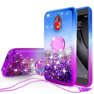 Glitter Phone Case Kickstand Compatible for Coolpad Illumina Case,Legacy Go Case,Ring Stand Liquid Floating Quicksand Bling Sparkle Protective Girls Women for Coolpad Illumina/Legacy Go W/Temper Glass - (Blue/Purple Gradient)