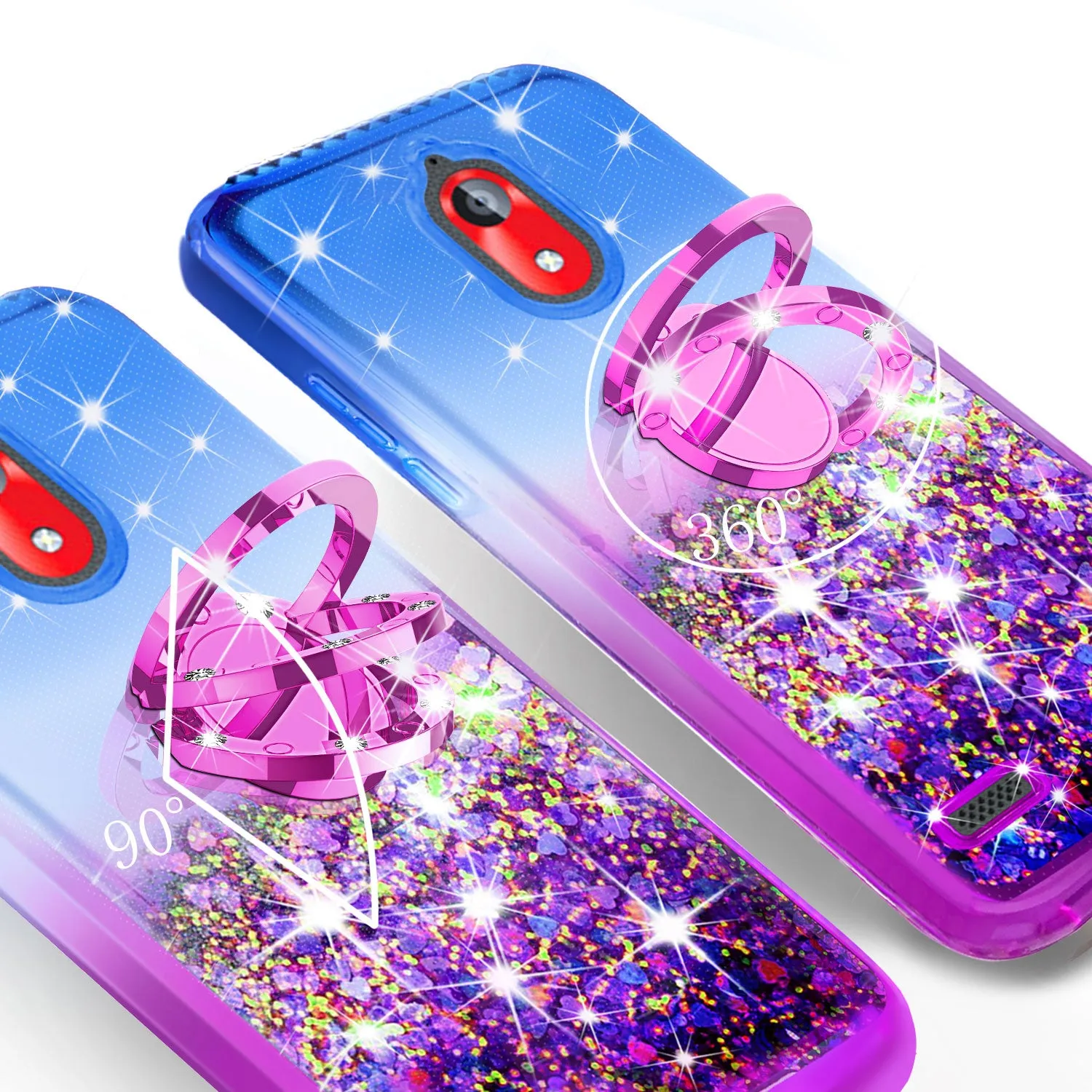 Glitter Phone Case Kickstand Compatible for Coolpad Illumina Case,Legacy Go Case,Ring Stand Liquid Floating Quicksand Bling Sparkle Protective Girls Women for Coolpad Illumina/Legacy Go W/Temper Glass - (Blue/Purple Gradient)