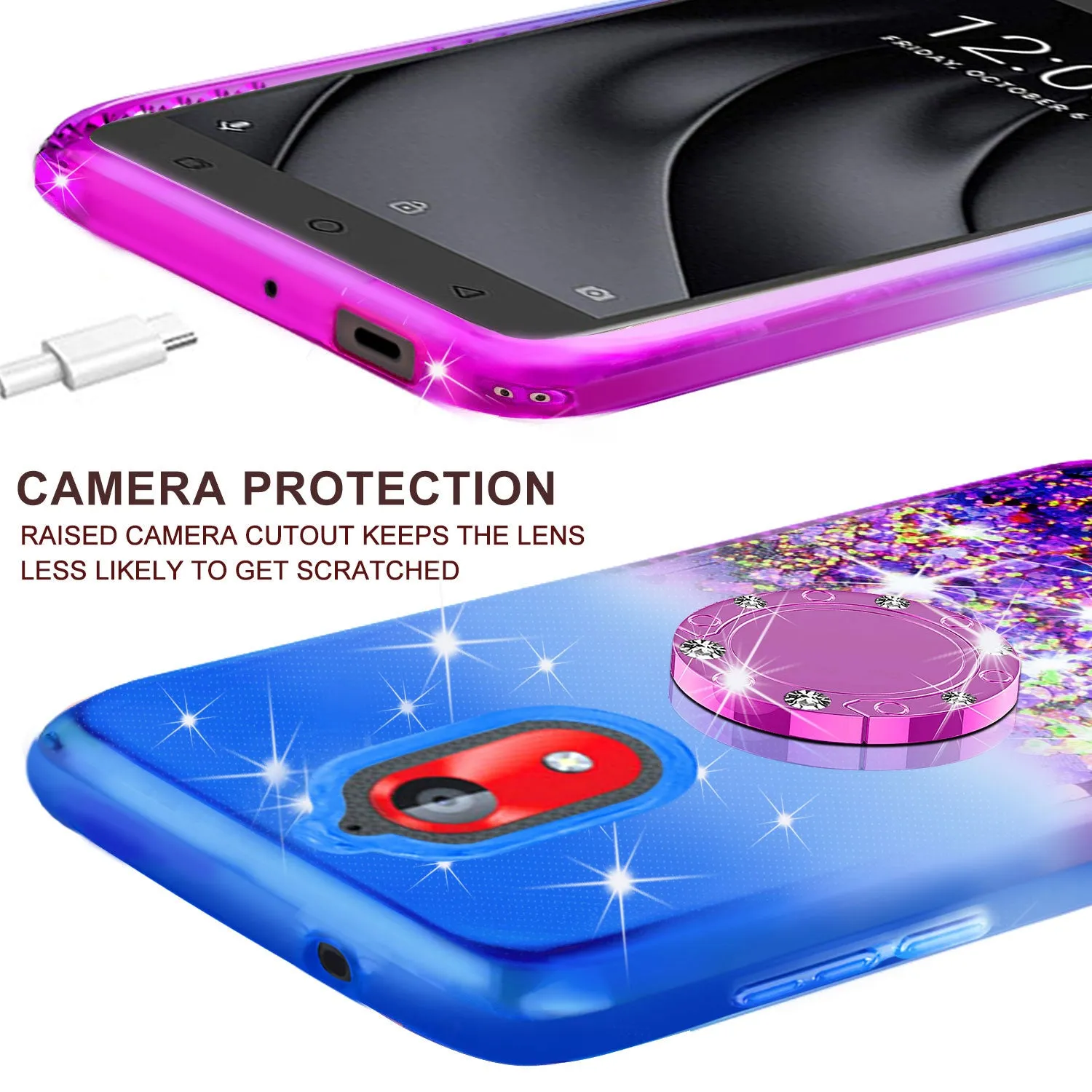 Glitter Phone Case Kickstand Compatible for Coolpad Illumina Case,Legacy Go Case,Ring Stand Liquid Floating Quicksand Bling Sparkle Protective Girls Women for Coolpad Illumina/Legacy Go W/Temper Glass - (Blue/Purple Gradient)