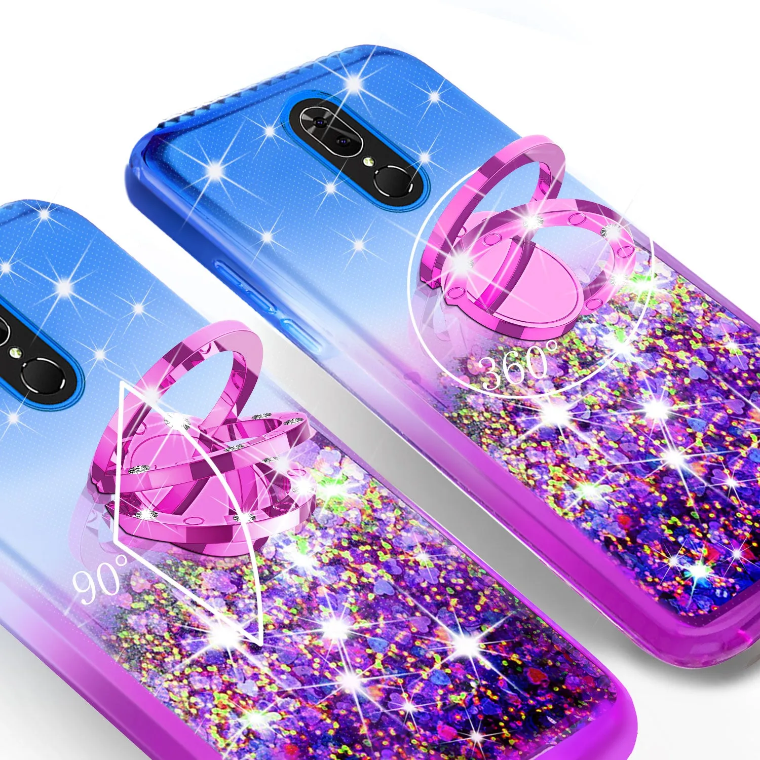 Glitter Phone Case Kickstand Compatible for Coolpad Legacy Case, Legacy Case,Ring Stand Liquid Floating Quicksand Bling Sparkle Protective Girls Women for Coolpad Legacy W/Temper Glass - (Blue/Purple Gradient)