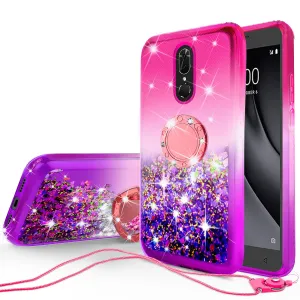 Glitter Phone Case Kickstand Compatible for Coolpad Legacy Case, Legacy Case,Ring Stand Liquid Floating Quicksand Bling Sparkle Protective Girls Women for Coolpad Legacy W/Temper Glass - (Hot Pink/Purple Gradient)