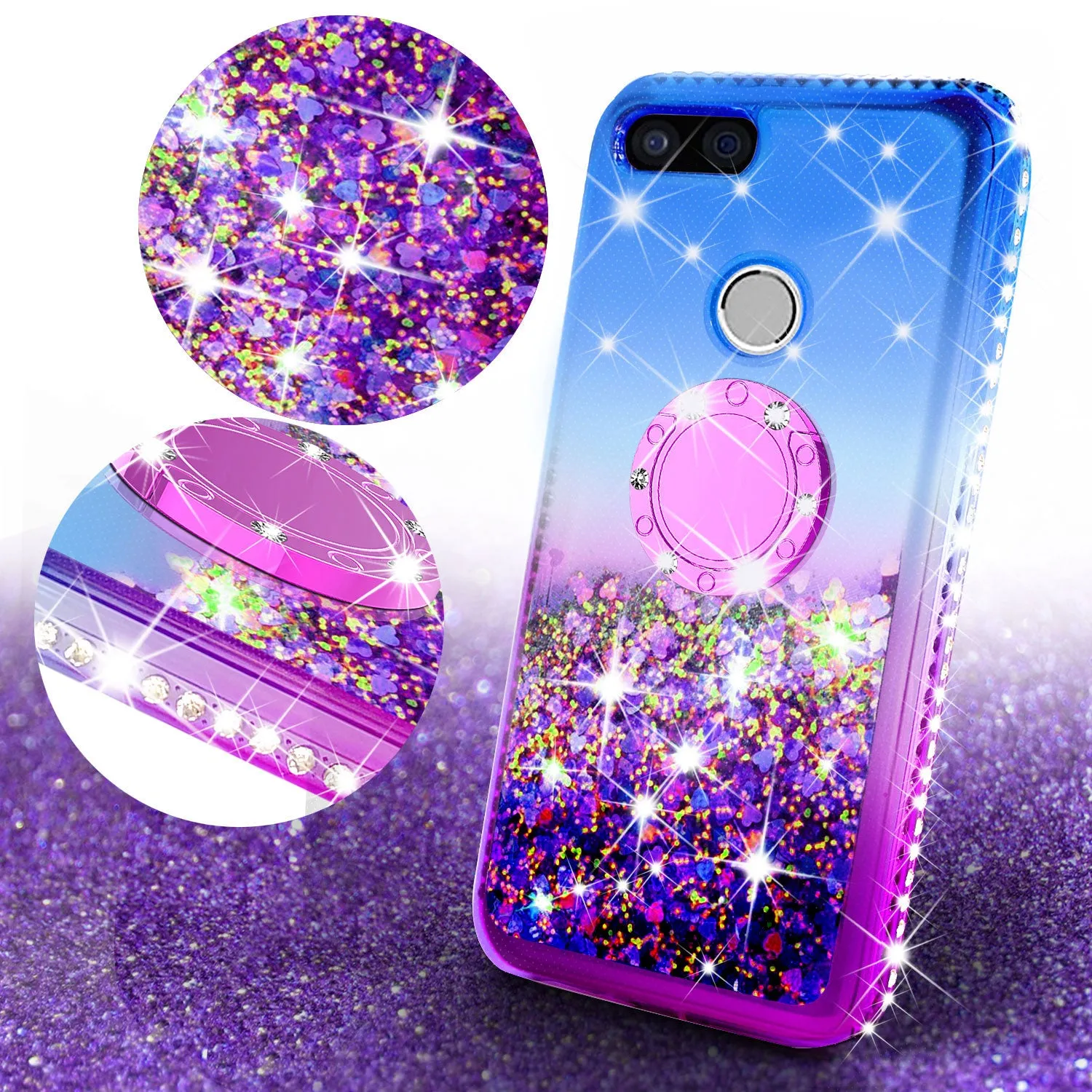 Glitter Phone Case Kickstand Compatible for Google Pixel 3 ,  Pixel 3 Case,Ring Stand Liquid Floating Quicksand Bling Sparkle Protective Girls Women for Google  Pixel 3 - (Blue Gradient)