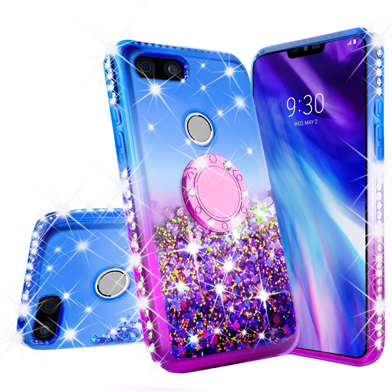 Glitter Phone Case Kickstand Compatible for Google Pixel 3 ,  Pixel 3 Case,Ring Stand Liquid Floating Quicksand Bling Sparkle Protective Girls Women for Google  Pixel 3 - (Blue Gradient)