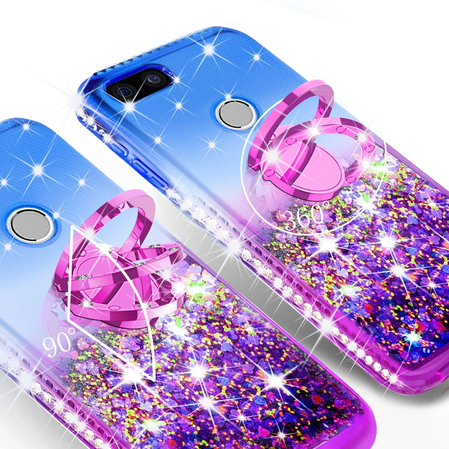 Glitter Phone Case Kickstand Compatible for Google Pixel 3 ,  Pixel 3 Case,Ring Stand Liquid Floating Quicksand Bling Sparkle Protective Girls Women for Google  Pixel 3 - (Blue Gradient)