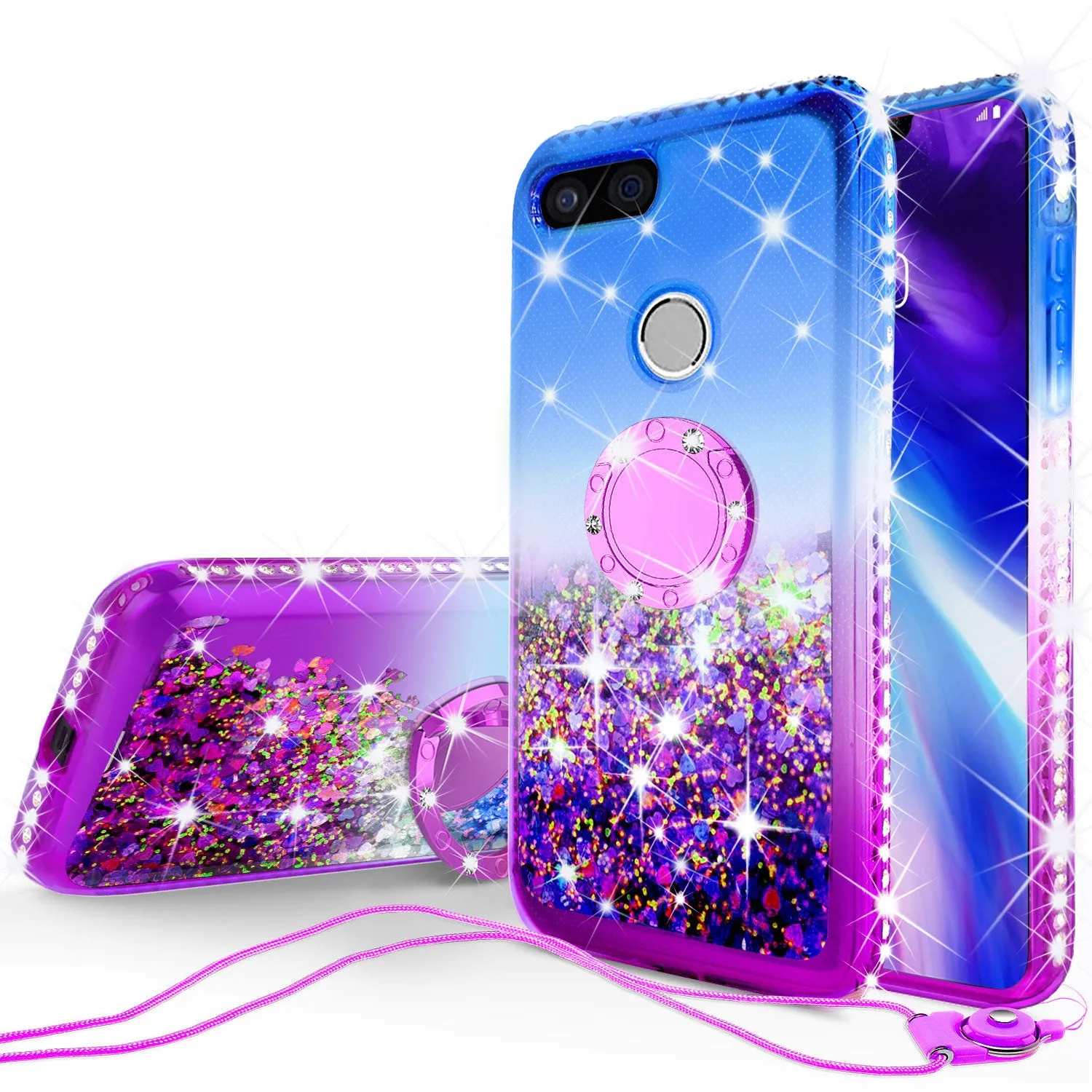 Glitter Phone Case Kickstand Compatible for Google Pixel 3 ,  Pixel 3 Case,Ring Stand Liquid Floating Quicksand Bling Sparkle Protective Girls Women for Google  Pixel 3 - (Blue Gradient)