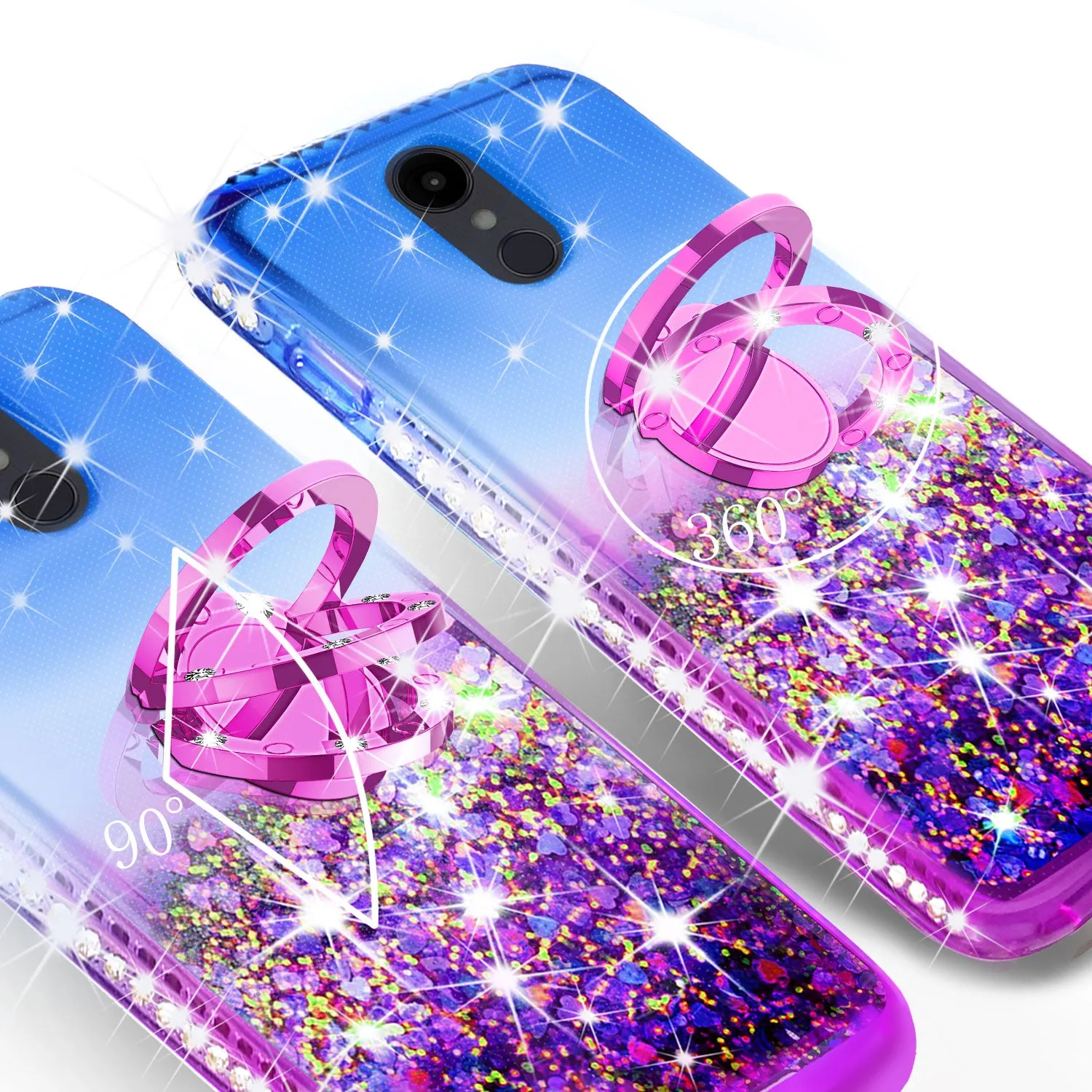 Glitter Phone Case Kickstand Compatible for LG Escape Plus/Arena 2/K30 2019 Case,Ring Stand Liquid Floating Quicksand Bling Sparkle Protective Girls Women for Escape Plus/Arena 2/K30 2019 - (Blue/Purple Gradient)