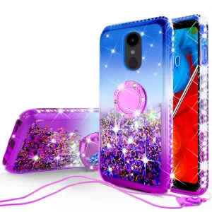 Glitter Phone Case Kickstand Compatible for LG Escape Plus/Arena 2/K30 2019 Case,Ring Stand Liquid Floating Quicksand Bling Sparkle Protective Girls Women for Escape Plus/Arena 2/K30 2019 - (Blue/Purple Gradient)
