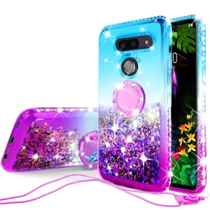 Glitter Phone Case Kickstand Compatible for LG G8 ThinQ , LM-G820 Case,Ring Stand Liquid Floating Quicksand Bling Sparkle Protective Girls Women for G8 ThinQ  - (Teal Gradient)