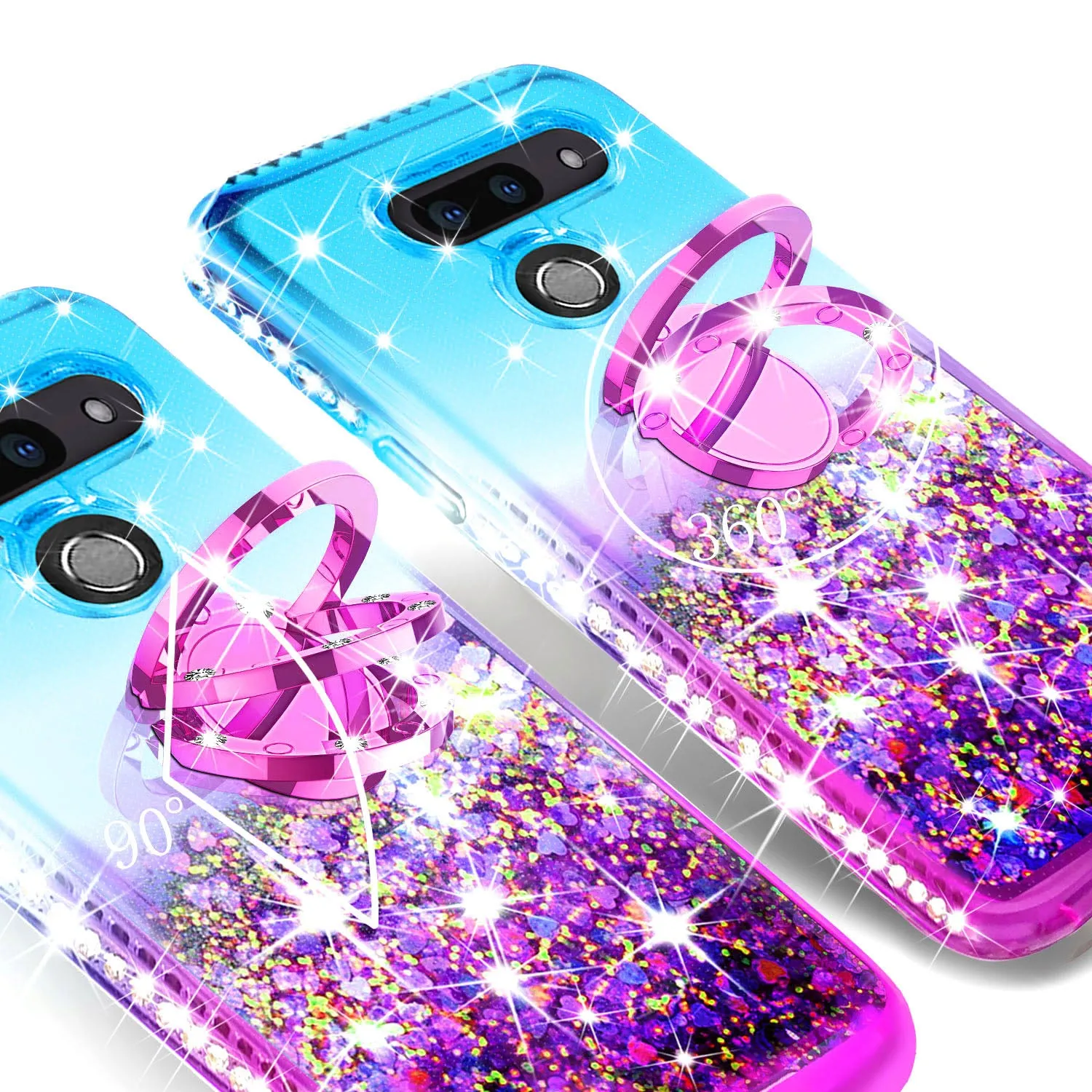 Glitter Phone Case Kickstand Compatible for LG G8 ThinQ , LM-G820 Case,Ring Stand Liquid Floating Quicksand Bling Sparkle Protective Girls Women for G8 ThinQ  - (Teal Gradient)