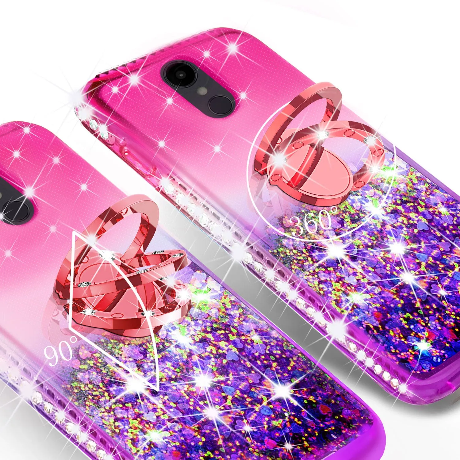 Glitter Phone Case Kickstand Compatible for LG Stylo 5 Case,Ring Stand Liquid Floating Quicksand Bling Sparkle Protective Girls Women for Stylo 5 - (Hot Pink Gradient)