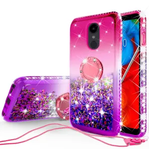 Glitter Phone Case Kickstand Compatible for LG Stylo 5 Case,Ring Stand Liquid Floating Quicksand Bling Sparkle Protective Girls Women for Stylo 5 - (Hot Pink Gradient)