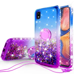 Glitter Phone Case Kickstand Compatible for Motorola Moto E6 Case, Moto E6 Case,Ring Stand Liquid Floating Quicksand Bling Sparkle Protective Girls Women for Motorola Moto E6 W/Temper Glass - (Blue/Purple Gradient)